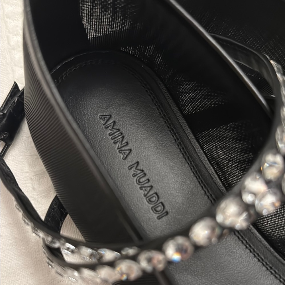 Amina Muaddi Ane Ankle Strap Black Mesh - Picture 2 of 3